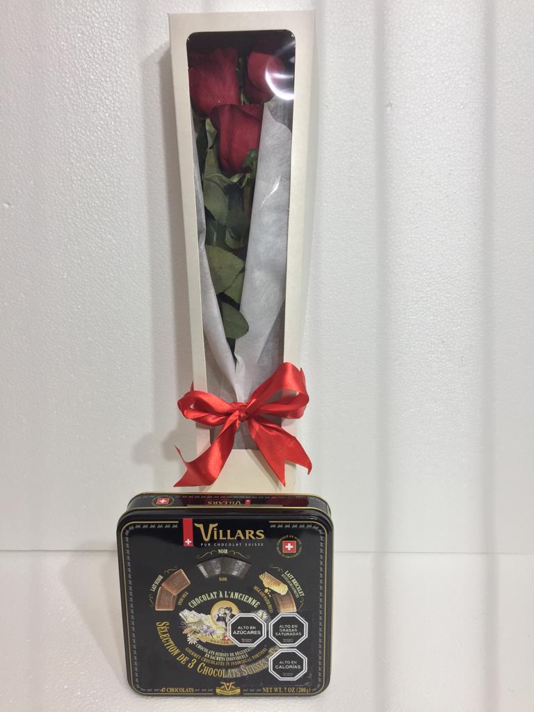  Caja con 6 Rosas más Surtido de Chocolate Villars de 200Grs